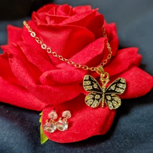 Gold‑Tone Butterfly Pendant Necklace with Crystal Accents