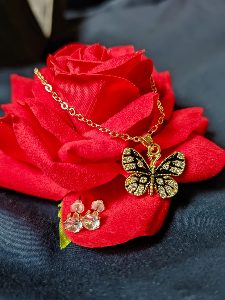 Gold‑Tone Butterfly Pendant Necklace with Crystal Accents