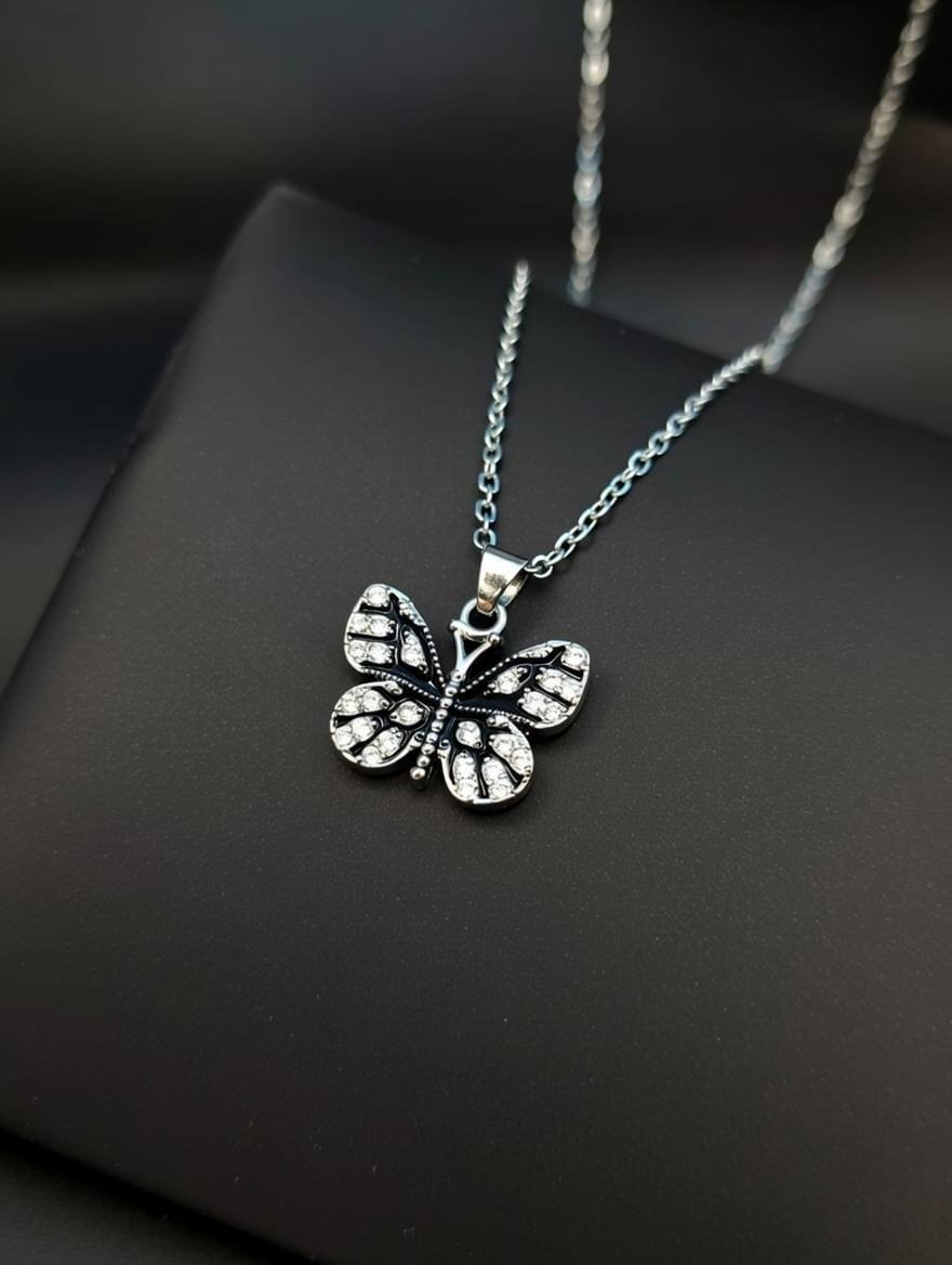 Gold‑Tone Butterfly Pendant Necklace with Crystal Accents - Image 3